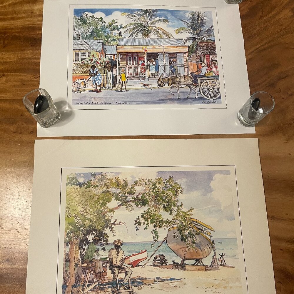 Jill Walker Poster Print Lot 2 Bridgetown & Fishing Boats Barbados